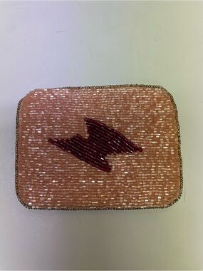 Hand-Beaded Pink Clutch with Maroon Accent